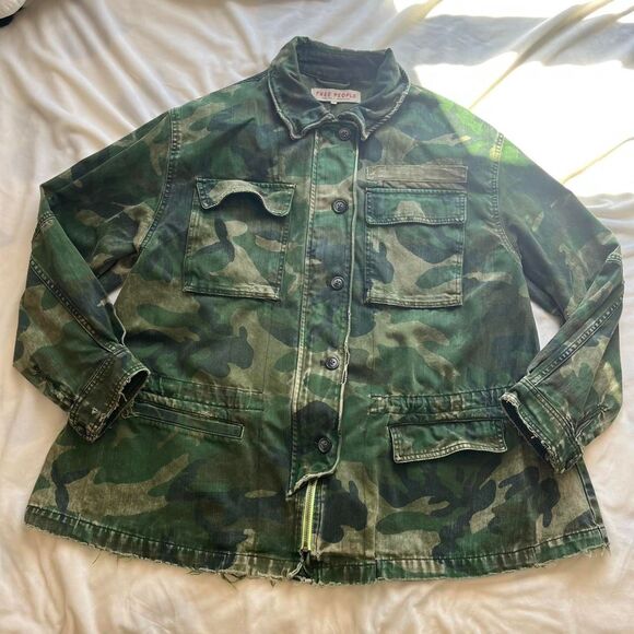 Free People Seize The Day Green Camo Military Jacket Size Large - Picture 4 of 9